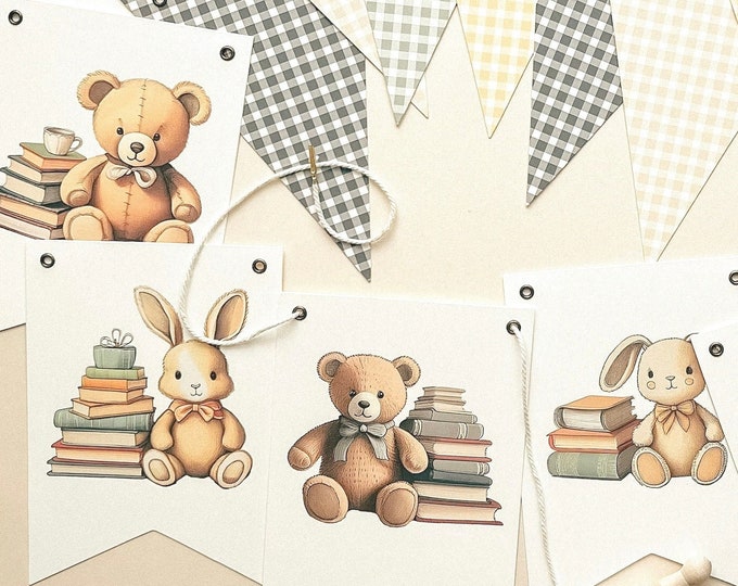A New Chapter Shower Theme Decor, Cottage Baby Shower Book Banner, Book Decoration Garlands 5x7” Pennants, Matching Optional Bunting
