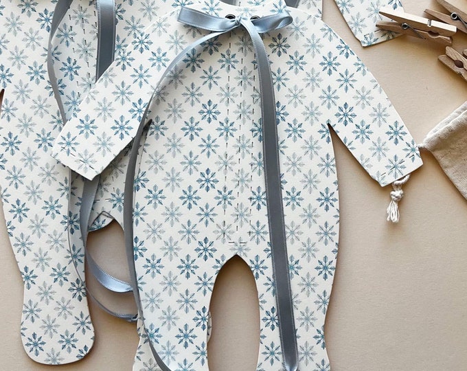 Winter Baby Shower Banner, Blue Christmas Snowflake Decorations, Ribbon Bows, 5 - 8 1/4"W x 9 3/16"H Pajamas, Adjustable Length, Baby Boy