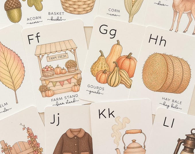 Fall Alphabet Set, Autumn Baby Shower Decor, Frame or Pin Up, Matching Kids & Adult Coloring Set Available, Homeschool Decor for Fall