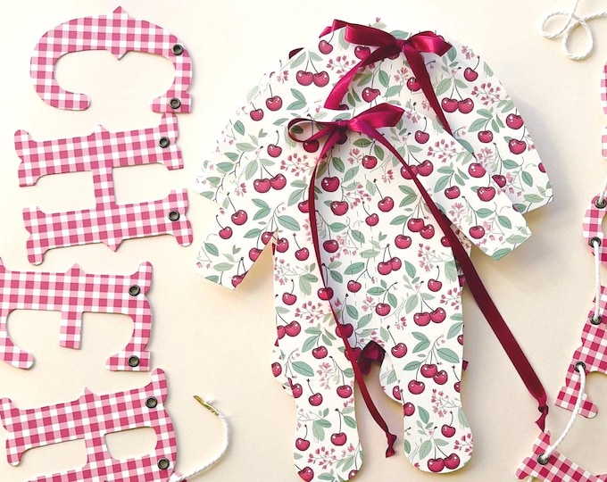 Cherry Baby Shower Banner Girl – Cherry On Top Pajamas Garland with Bows – Baby Girl Shower Décor, Vintage-Inspired Party Decoration