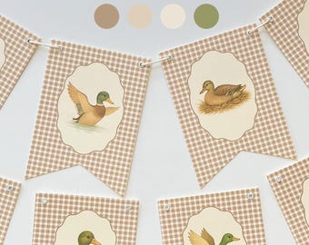Mallard Duck Baby Shower Banner, Little Duckling Theme, Boy Baby Shower Decoration, Brown Gingham Woodland Decor