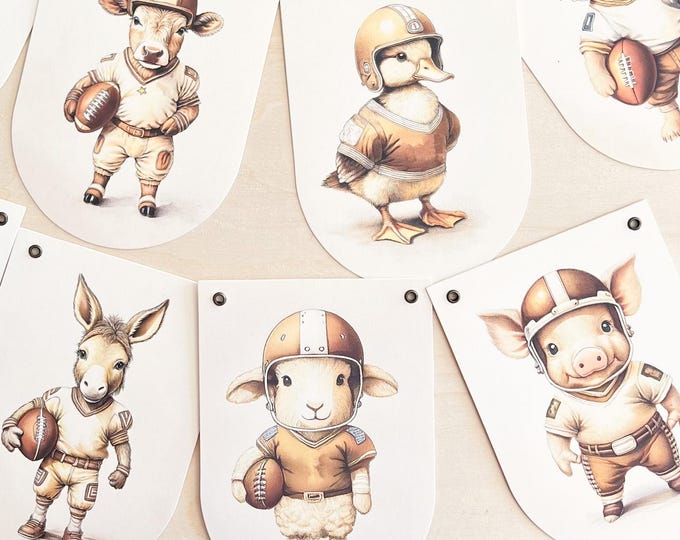 Football Decoration Banner, Vintage Football Style Farm Animal, Football Nursery Theme,  First Birthday, 1st Birthday Farm + Football Art
