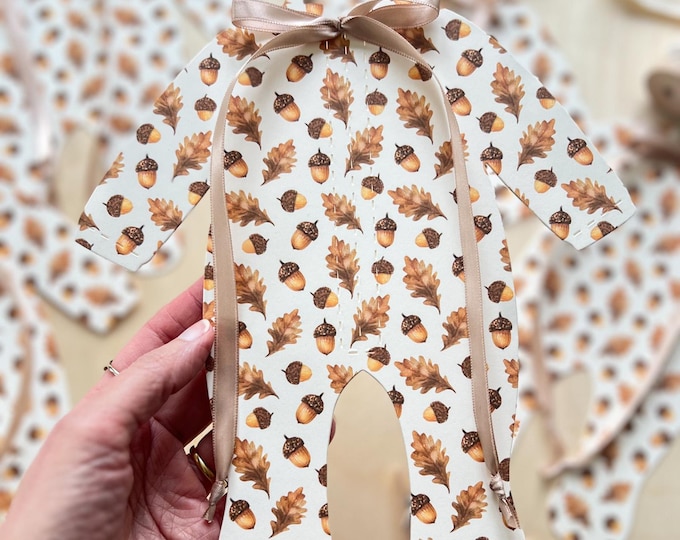 Little Acorn Fall Baby Shower Decorations, Heavy Card Stock Pajamas Banner with Pale Beige Ribbon Bow, Decor for Thanksgiving Baby shower