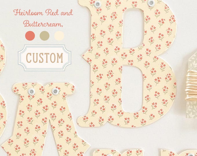 Custom Baby Shower Banner, Heirloom Red and Cream, Floral Vintage Letters, Welcome Baby, Wildflower Baby Shower, Baby Name