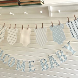 Baby Shower Nursery Blue Banner Clothesline 5x7&quot; Bodysuits Decorations