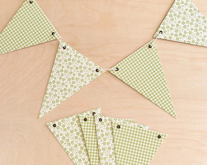 Bunting in Grass Green Colors, Reusable Heavy Flags,  Garland, Birthday, Baby Shower Banner, Matches Storybook Bunny Custom Banner