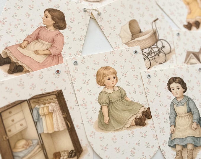 Doll Birthday Decorations, Floral Baby Girl Decor, Cottagecore Banner or Fireplace Mantel Decor or Cake Table Backdrop for Girl's Tea Party