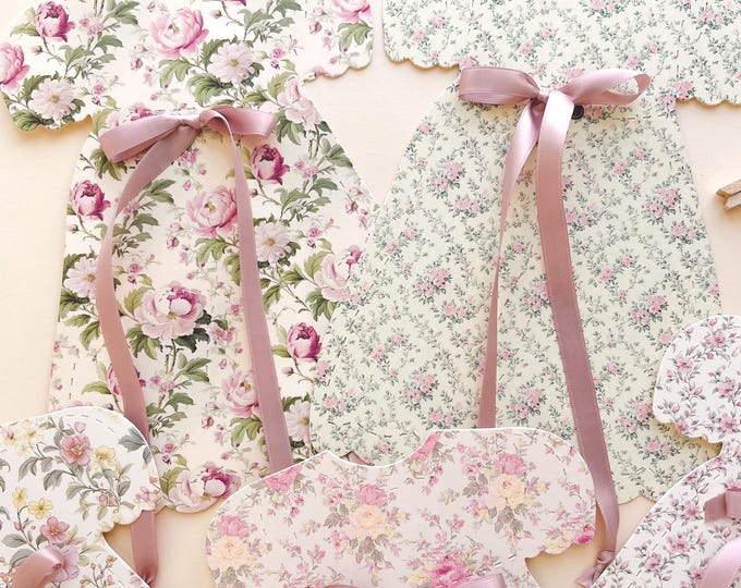 Baby Shower Elegant Pink Floral Dress Banner, Birthday Decor,  Girl Baby Decoration, Vintage Floral Princess Tea Party, 5 Pink Bow Dresses