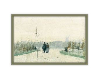 couple art print - reproduction vintage antique - love - muted colors - walking  - anniversary - 11x17 - Edgewood Farmhouse