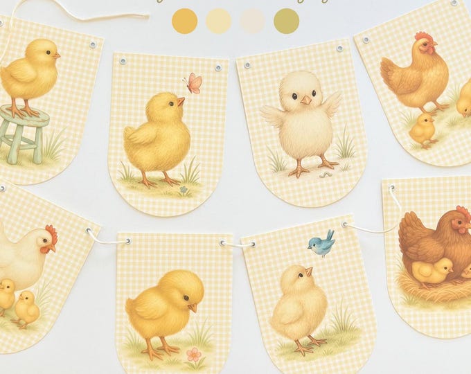 Chick Baby Shower Decorations, Chickens and Gingham, Little Chick is On the Way, New to the Coop Decorations & CottageCore Decor