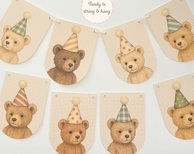 Vintage Birthday Bear Decorations, Teddy Bear First Birthday Banner, Bear Birthday Garland, Storybook Boy Party Decor