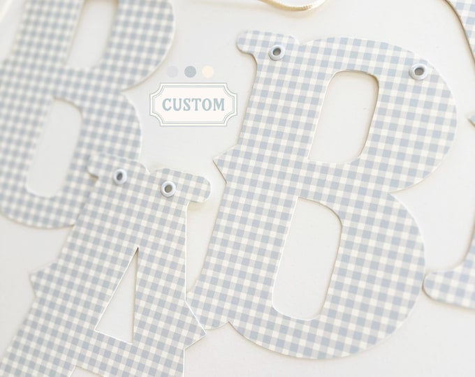 Custom Baby Shower Banner, Vintage Style 6" Pale Blue & Cream Gingham, Happy Birthday,  Welcome Baby, Oh Baby, Little One, Baby Boy Decor