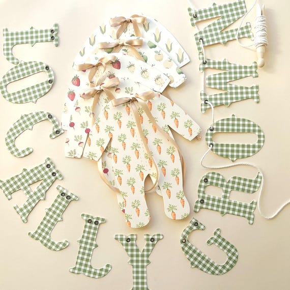 Locally Grown Farmer's Market Baby Shower Decor Banner, Pajamas Banner with Bows, 5 - 8 1/4"W x 9 3/16"H Pajamas Adjustable Length