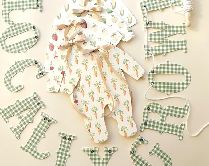 Locally Grown Farmer's Market Baby Shower Decor Banner, Pajamas Banner with Bows, 5 - 8 1/4"W x 9 3/16"H Pajamas Adjustable Length