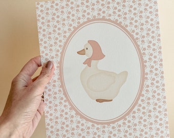 8x10 Duck Nursery Art | Cottagecore Wallpaper Pattern | Vintage-Inspired Farm Animal Decor | Baby Shower Gift