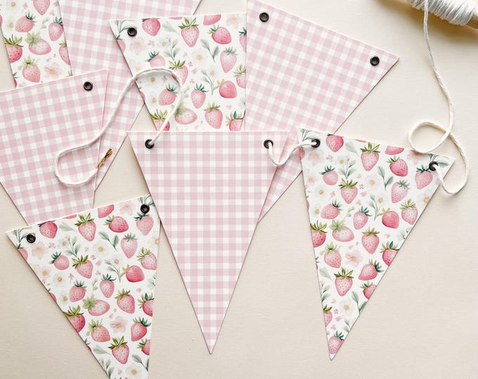 Berry First Birthday Bunting Garland,  Baby Shower Garland, Birthday, Picnic Bunting Decorations, Berry Sweet, 8 Flags & Twine