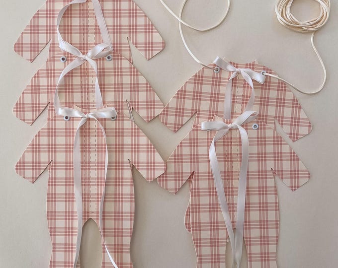 Winter Baby Shower Pajama Banner, Cozy Faded Red and Cream Plaid Decorations
