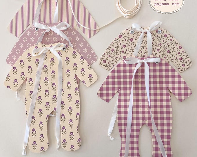 Mauve Baby Shower Decor, Vintage Dusty Plum Pajama Banner with Cream Bows, Adjustable Length Mantel Banner, Wall Decor