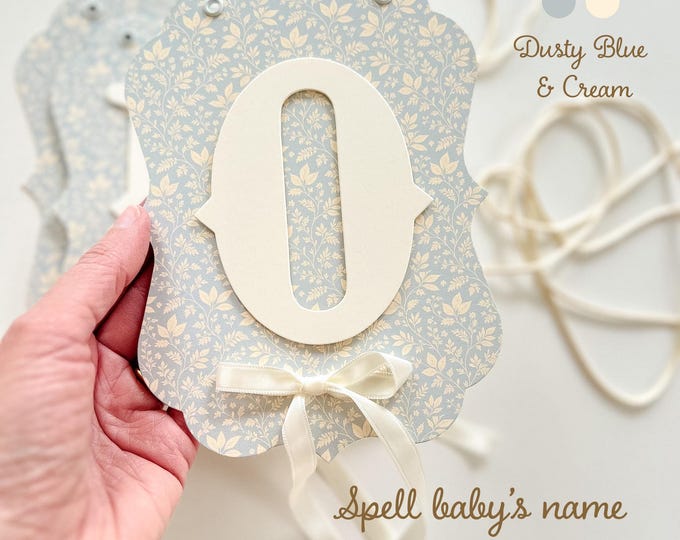 Custom Baby Shower Banner, Vintage Blue Damask, Baby Shower Decorations, Welcome Baby Name, First Birthday ONE Banner, High Chair Banner