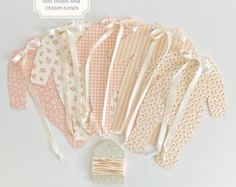 Girl Baby Shower Banner, Blush & Pale Beige Floral Pajama Garland, Baby in Bloom Decor, Welcome Baby, Adjustable Length