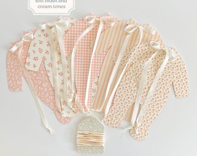 Girl Baby Shower Banner, Blush & Pale Beige Floral Pajama Garland, Baby in Bloom Decor, Welcome Baby, Adjustable Length