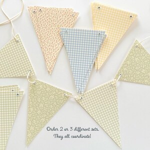 Bunting Banner Sage Green Gingham and Blush Pink Ditsy Flowers, Super Heavy Card Stock, Baby Shower, 5x7" Adjustable Flags image 6