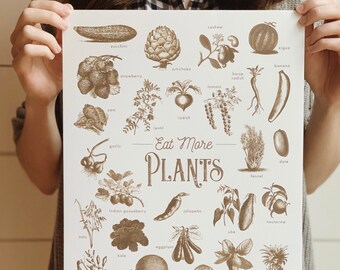 wall art plant chart art vegetable art culinary art for kitchen for gardener art for pantry art food chart for kitchen for vegan vegetarian