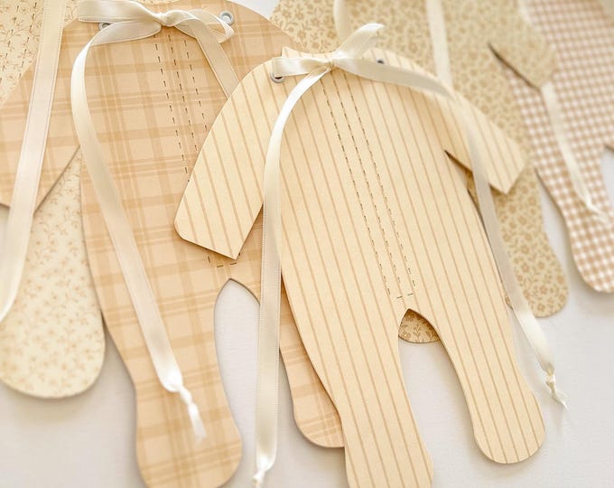 Beige Baby Shower Banner Set, Stripes, Plaid  Decorations with Cream Ribbon Bows, Baby Boy or  Gender Neutral Simple Decor