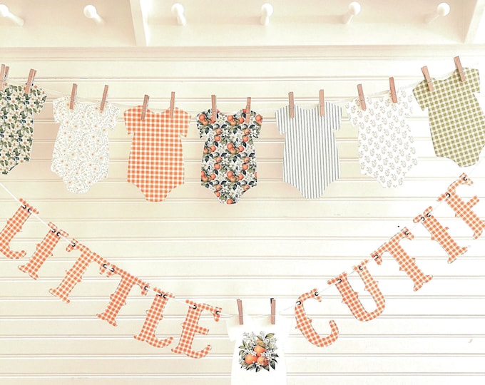 Little Cutie Nursery Baby Shower Banner Decorations 5x7" Bodysuits 4" Letters