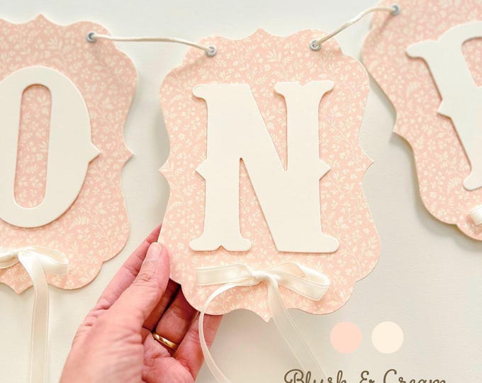 Custom Baby Shower Banner, Vintage Blush Damask, Baby Shower Decorations, Welcome Baby Name, First Birthday ONE Banner, High Chair Banner