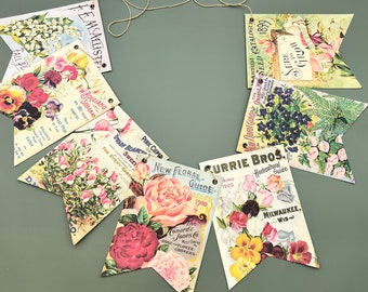 Banner Vintage Style Decor Seed Packet Images Large 5x7 Pennant Flags for Vintage Decor, Gift for Garden Lover, Sunroom Decor