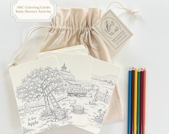 Baby Shower ABC Coloring Cards, Farm Alphabet Set, Baby Shower Activity, Locally Grown Country Farm Theme, Kids & Adult Coloring