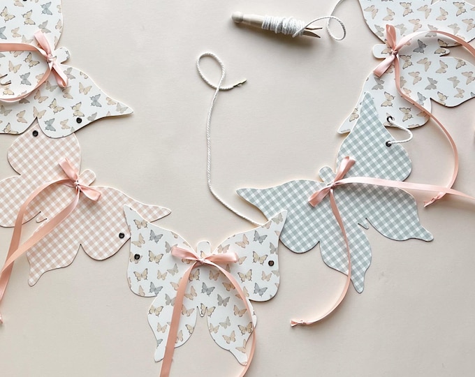 Butterfly Baby Shower Decor, Elegant Butterfly Birthday Decorations, Peach Ribbon Bows, 5 - 8 1/8"W x 8 5/16"H Butterflies, Adjustable