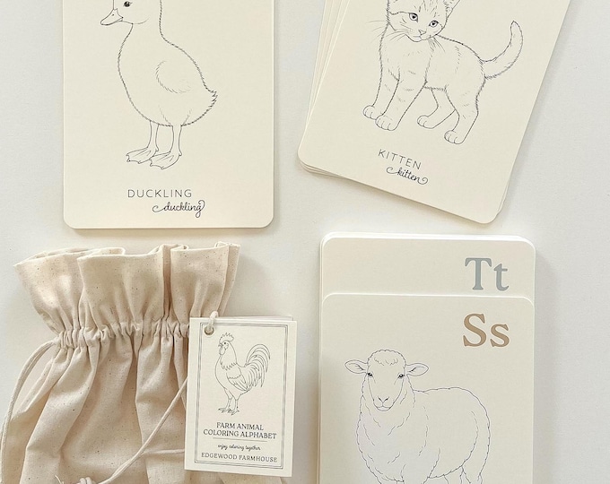 Baby Shower ABC Coloring Cards, Farm Animal Alphabet Set, Locally Grown Baby Shower Activity, Animal Theme, Kids & Adult Coloring