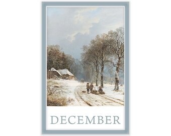 month art print for December calendar page gift month art December month art month print December  gift December birthday gift