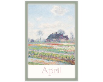 April Classic Art Print 11x17 | Tulip Field | Month Wall Art | No Frame | Collect all 12