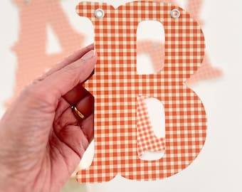 Red Gingham Vintage Style Custom Banner, Spell  Happy Birthday, Welcome Baby, Names, Personalized Phrases