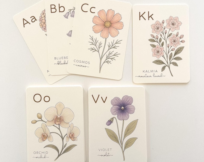 Baby in Bloom Baby Shower Decor, Flower Alphabet Flash Cards, Heirloom Baby Shower Gift, Nursery Keepsake, Frame or Pin Up and Display