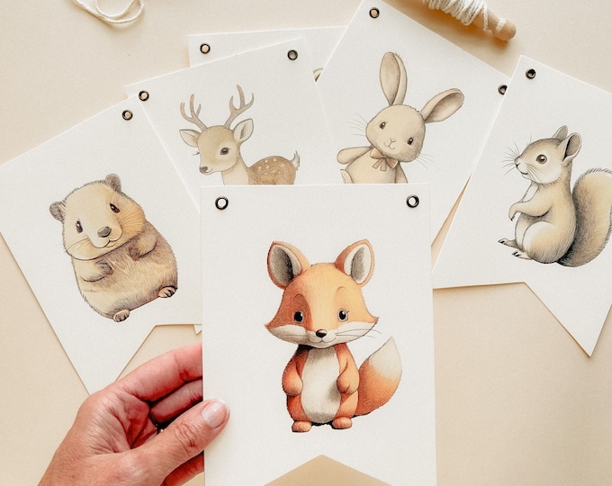 Baby Shower Decor, Baby Animals Woodland Banner Garland, First Birthday Party Decor, Soft Colors Forest Animals Banner, Adjustable Length