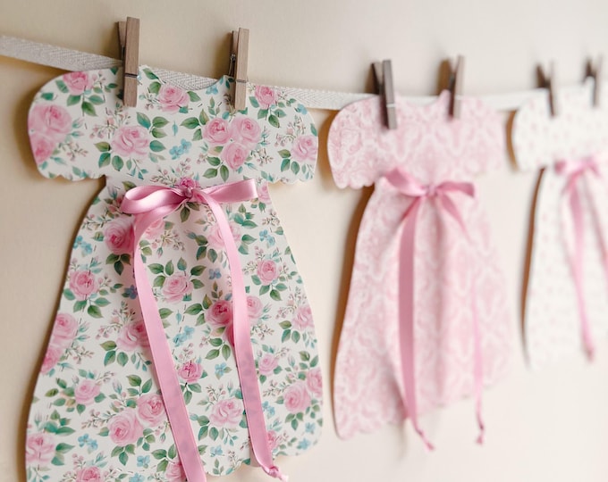 Pink Floral Birthday Decor Dress Garland, Girl Baby Shower Decoration, Vintage Floral Princess Tea Party, Nursery Decor, Pink Bows