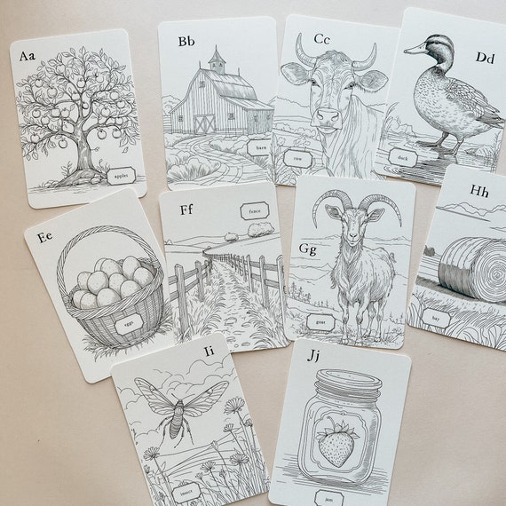 Baby Shower ABC Coloring Alphabet Set, Baby Shower Activity Game (country life)