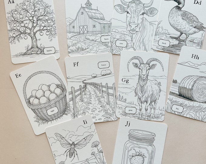 Baby Shower ABC Coloring Alphabet Set, Baby Shower Activity Game (country life)