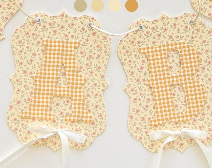 Custom Baby Shower Banner, Vintage pink Beige with Soft Gold Gingham, Baby Girl Shower Decorations, Personalized Welcome Baby Sign