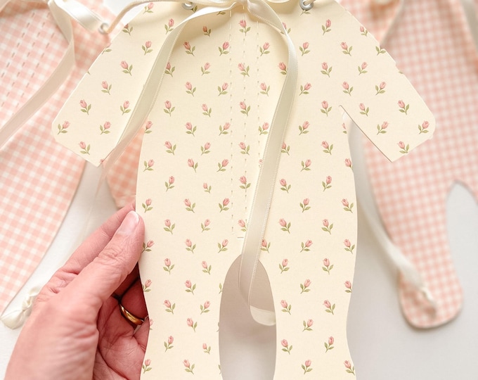 Girl Baby Shower Banner, Blush Pink and Cream Rosebud Pajama Garland, Vintage Baby In Bloom, Welcome Baby, Adjustable Length, Decoration