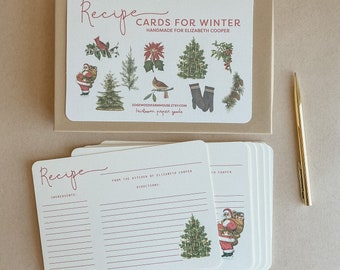 Recipe Cards for Winter Holidays |  Personalization Optional | 10 5x7 Cards | Bridal shower Recipe Cards | Heavy Cards, Heirloom Quality