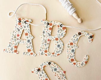 Custom Banner, Deep Orange and Teal Floral 4&quot; Small Letters, Spell Phrases and Names, Happy Birthday, Welcome Baby