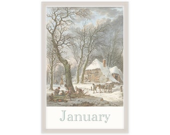 January Classic Art Print 11x17 | Snowy Homestead | Month Wall Art | No Frame | Collect all 12