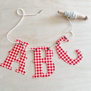 Red Gingham Custom Banner, 4&quot; Small Letters, Spell Phrases and Name, Birthday, Matches Pizza Tomato Decor, Holidays, Baby Shower Decorations