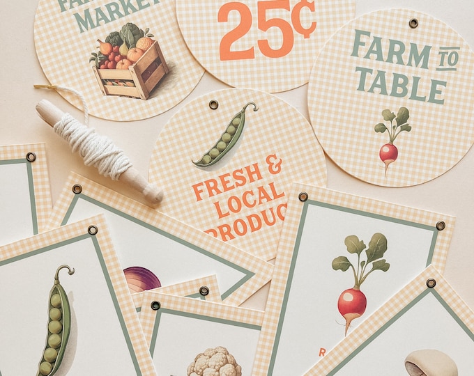 Baby Shower Farmer's Market Banner Garland and Round Signs, Adjustable Length