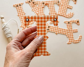 Custom Banner, Orange Gingham 4&quot; Small Letters, Spell Phrases and Names, Happy Birthday, Welcome Baby
